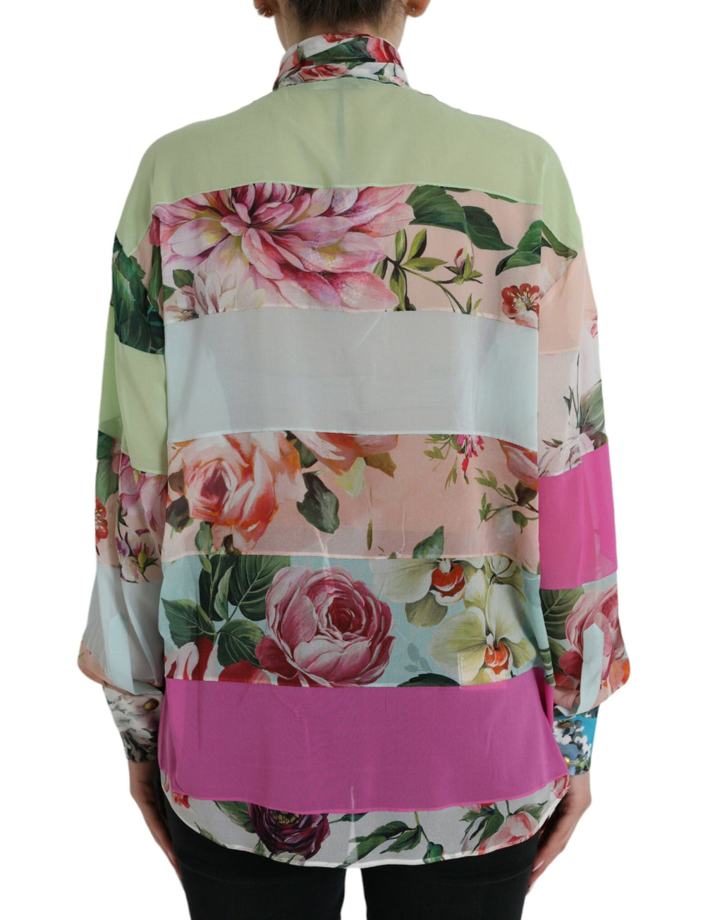 Dolce & Gabbana Multicolor Floral Patchwork Ascot Collar Top