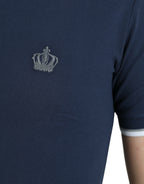 Dolce & Gabbana Blue Crown Patch Cotton Collared Men Polo T-shirt