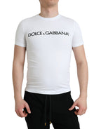 Dolce & Gabbana White Logo Print Cotton Crew Neck T-shirt