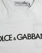Dolce & Gabbana White Logo Print Cotton Crew Neck T-shirt