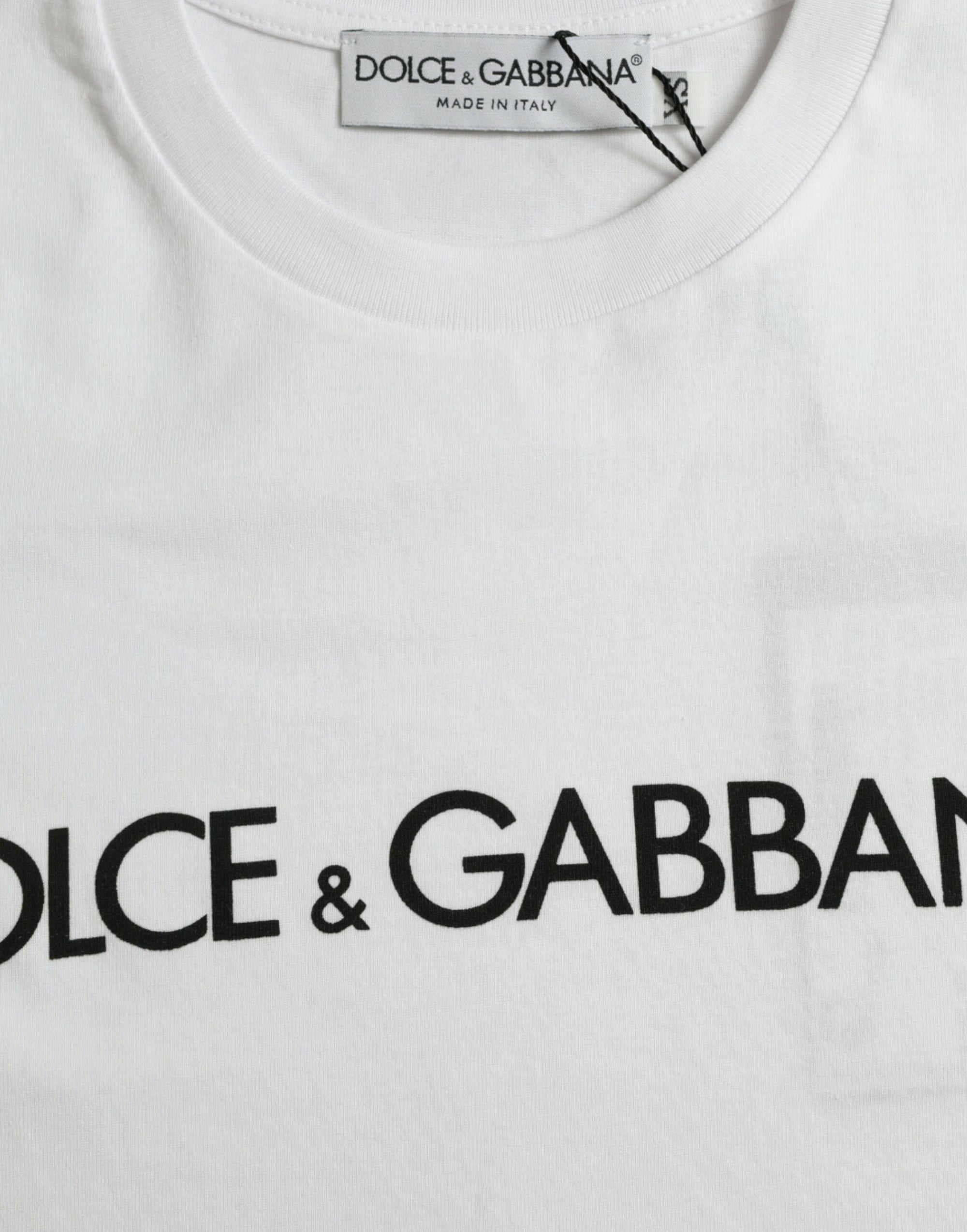 Dolce & Gabbana White Logo Print Cotton Crew Neck T-shirt