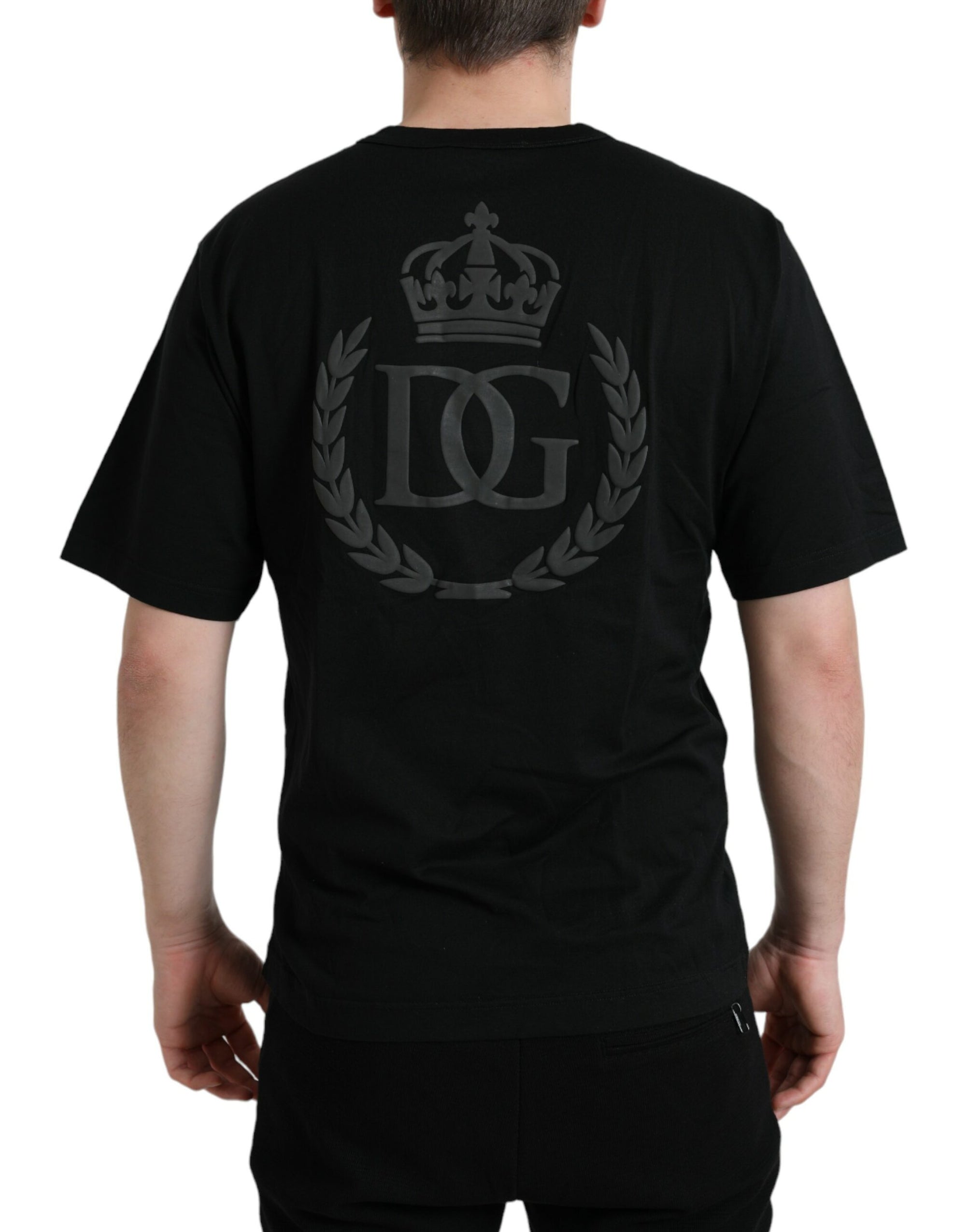 Dolce & Gabbana Black Logo Embossed Crew Neck Short Sleeves T-shirt