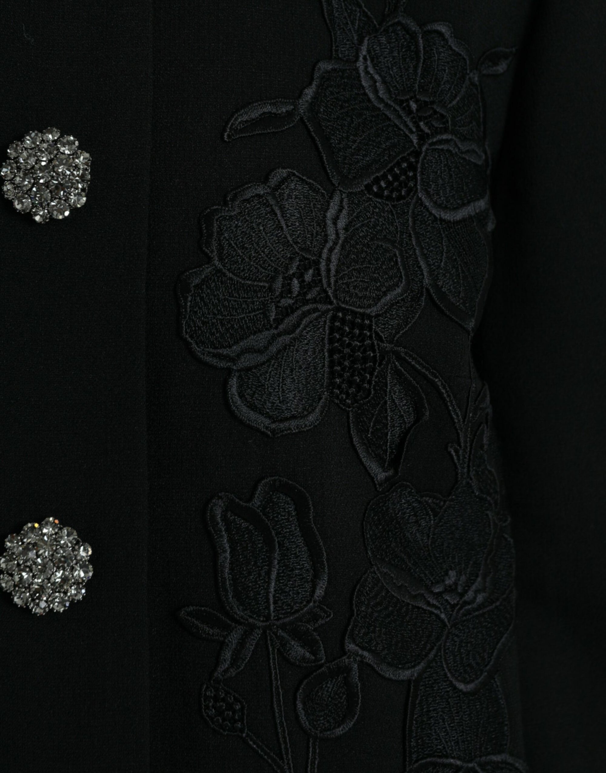 Dolce & Gabbana Black Floral Wool Button Embellished Jacket