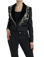 Dolce & Gabbana Black Crystal Embellished Overcoat Jacket