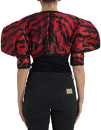 Dolce & Gabbana Black Red Patterned Cropped Coat Jacket