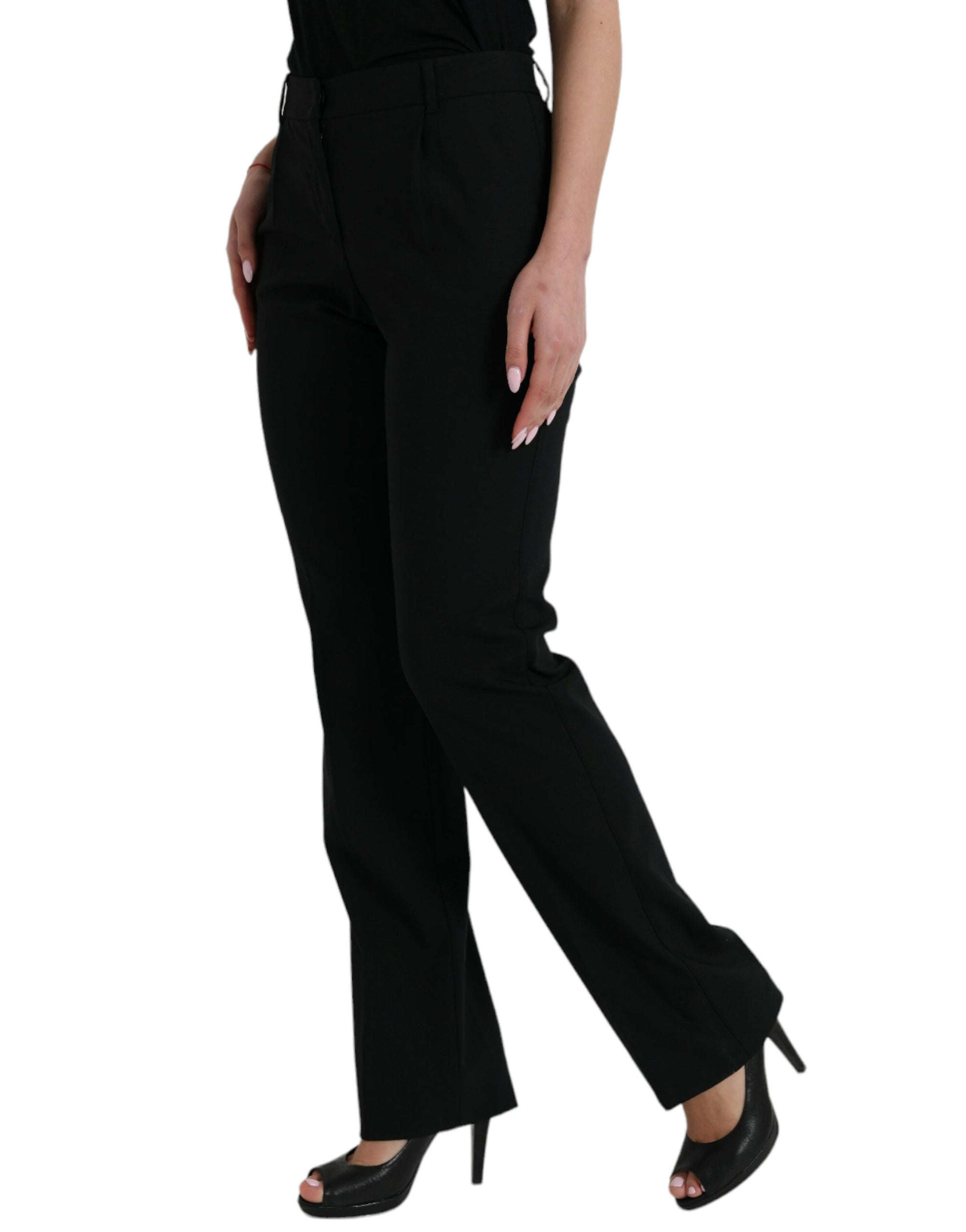 Dolce & Gabbana Black Wool Mid Waist Tapered Pants