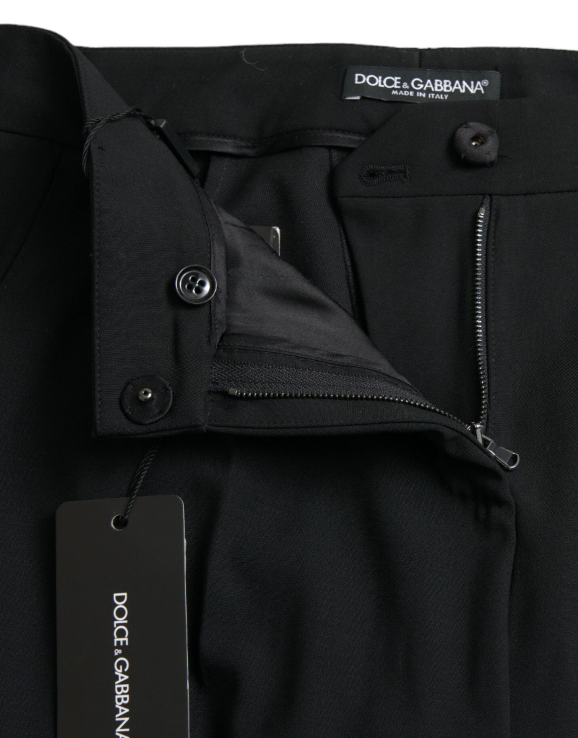Dolce & Gabbana Black Wool Mid Waist Tapered Pants