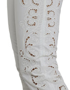 Dolce & Gabbana White Cut Out Cotton Mid Waist Cropped Pants