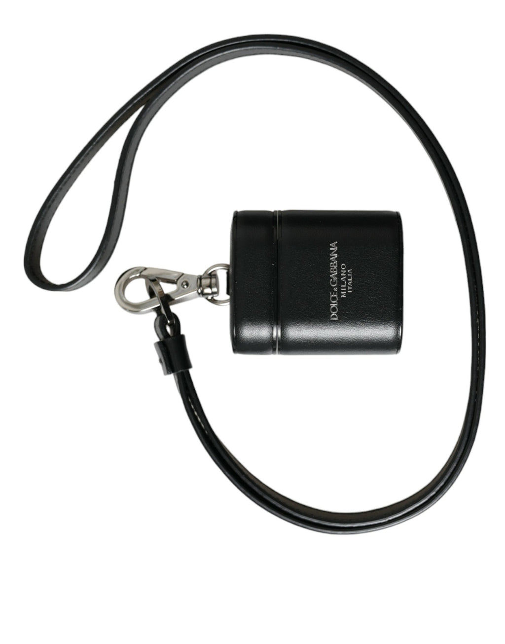 Dolce & Gabbana Black Leather Strap Silver Metal Logo Printed Airpods Case - Maison Luxe