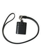 Dolce & Gabbana Black Leather Strap Silver Metal Logo Printed Airpods Case - Maison Luxe
