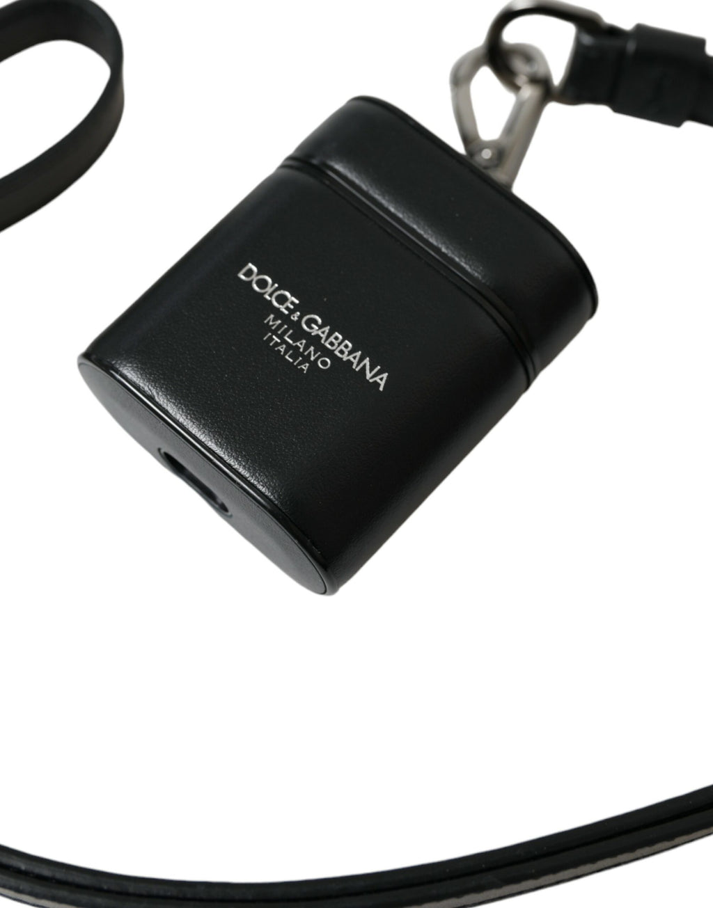 Dolce & Gabbana Black Leather Strap Silver Metal Logo Printed Airpods Case - Maison Luxe