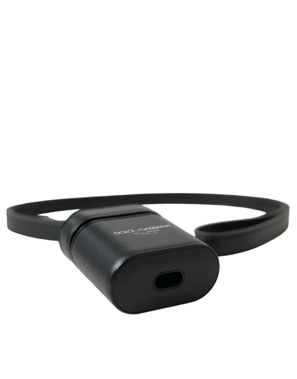 Dolce & Gabbana Black Leather Strap Silver Metal Logo Printed Airpods Case - Maison Luxe