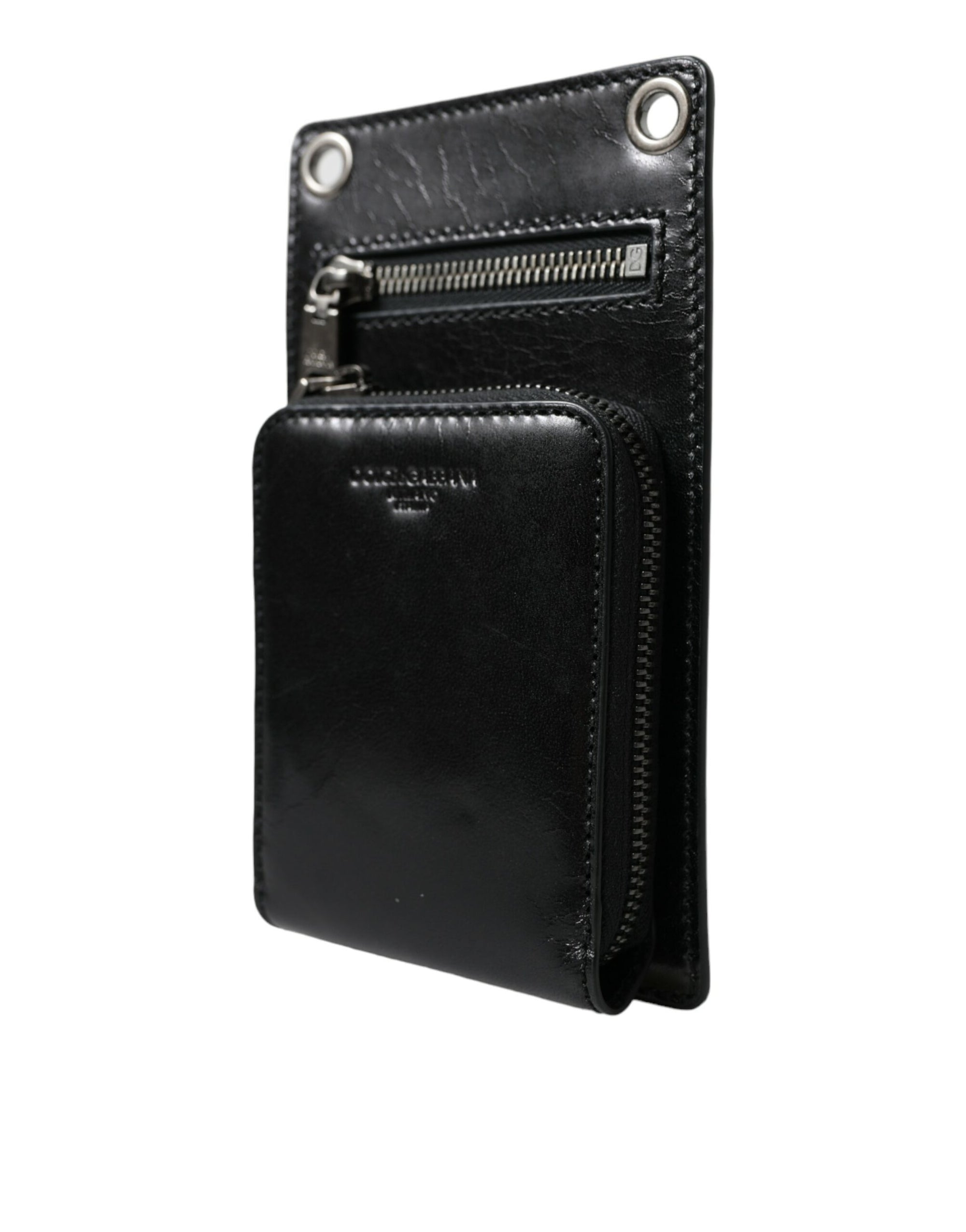Dolce & Gabbana Wallet Black Horse Leather Zip Logo Cross Body Phone Slot - Maison Luxe