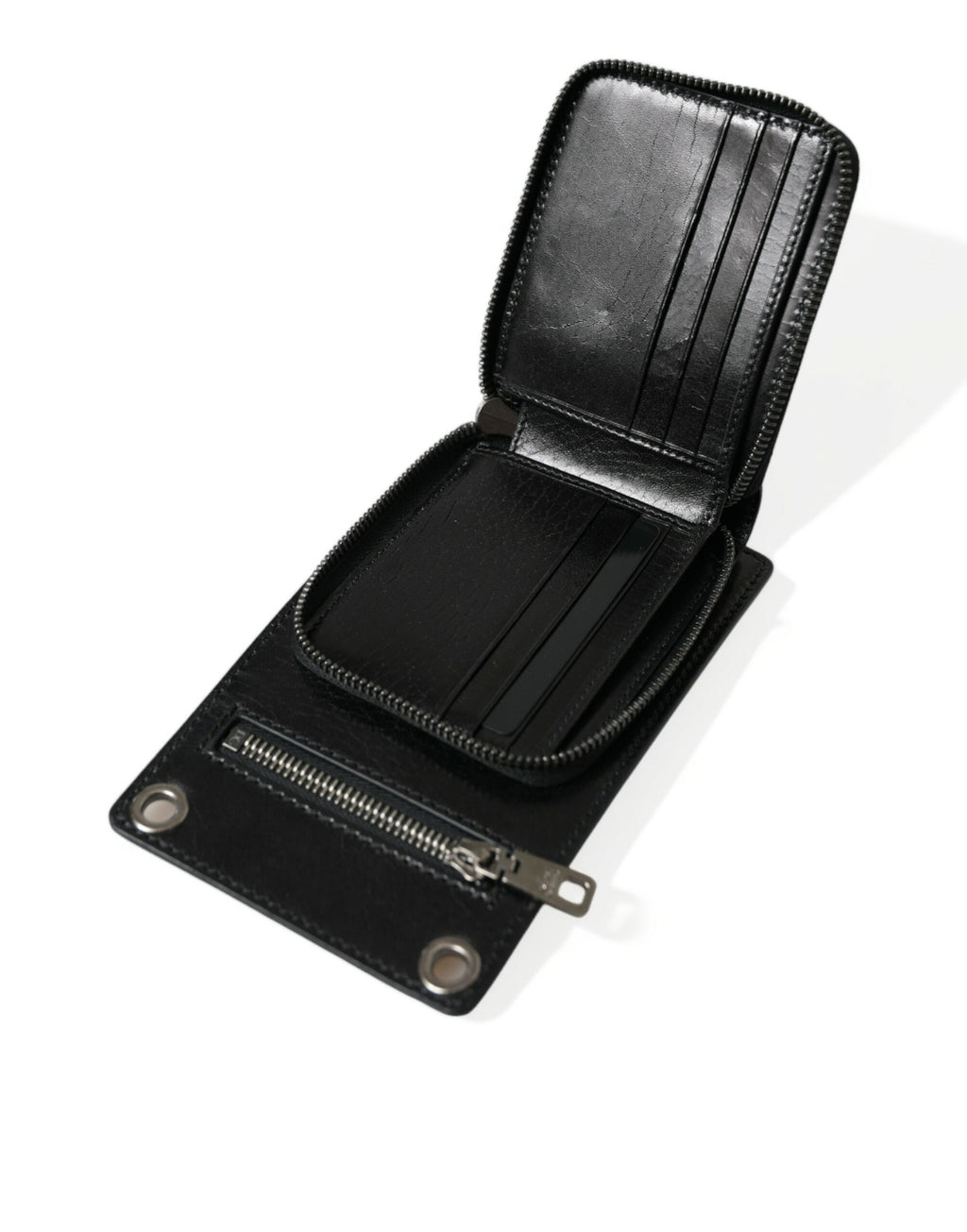 Dolce & Gabbana Wallet Black Horse Leather Zip Logo Cross Body Phone Slot - Maison Luxe