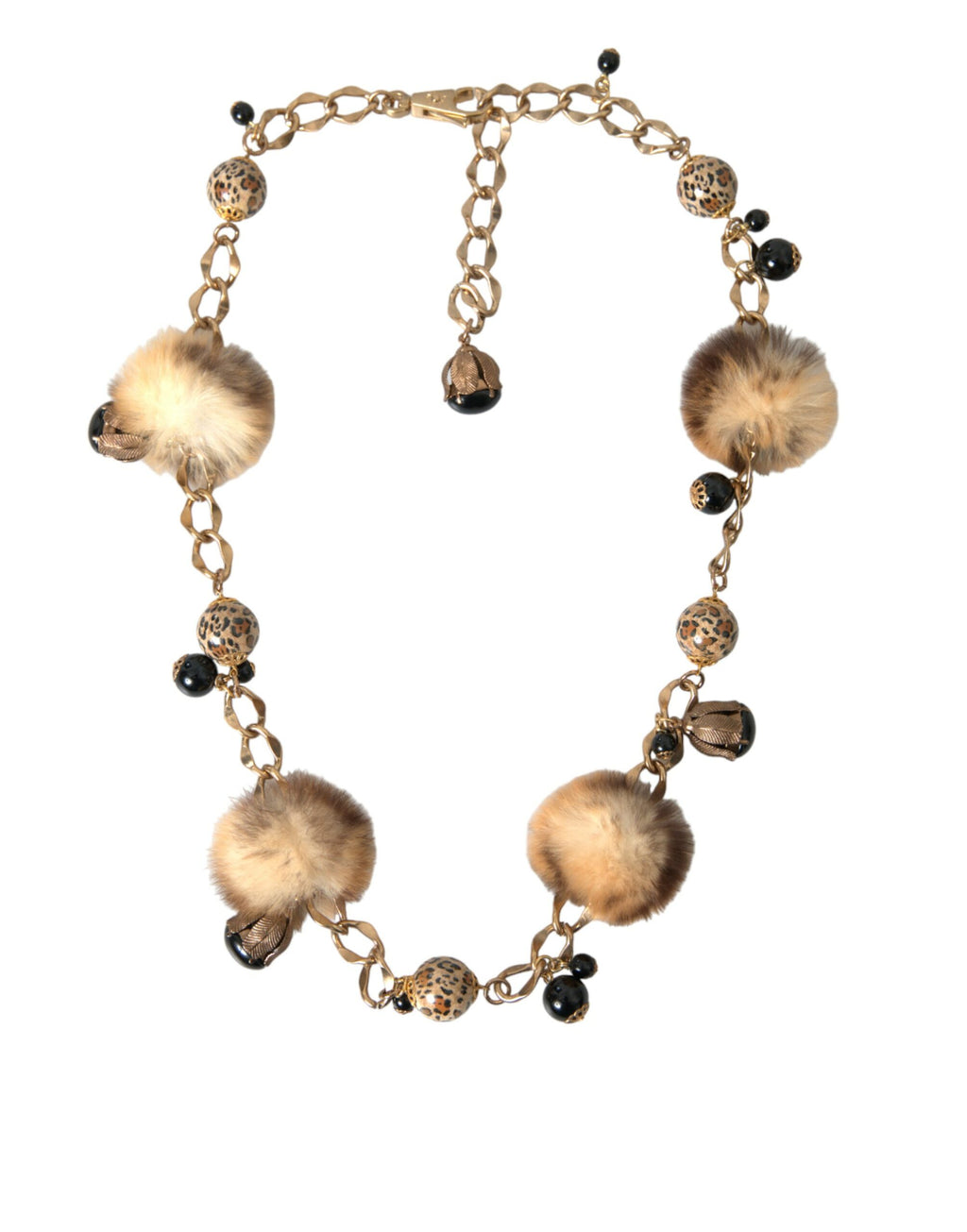 Dolce & Gabbana Gold Brass Leopard Fur Pearl Collier Chain Belt - Maison Luxe
