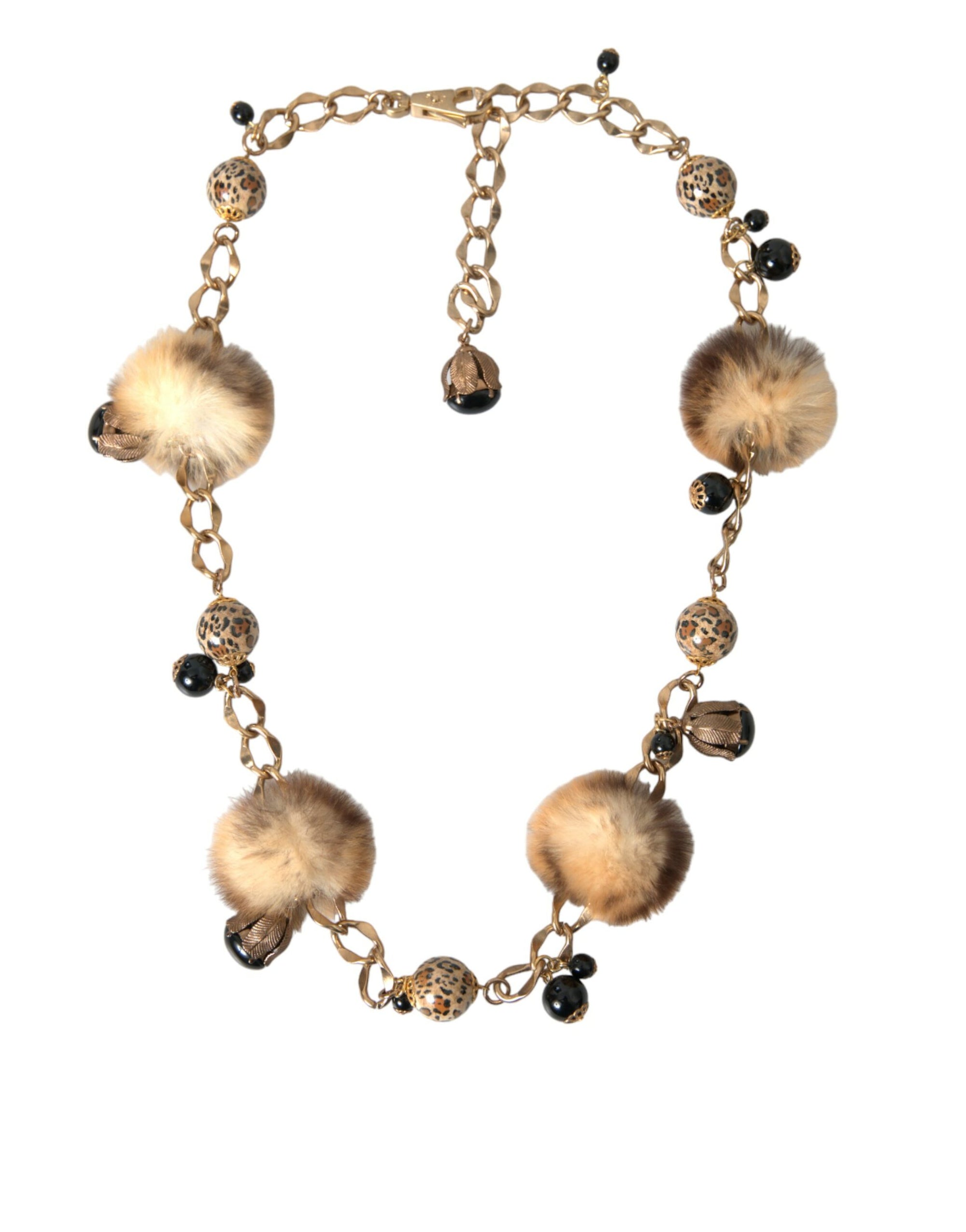 Dolce & Gabbana Gold Brass Leopard Fur Pearl Collier Chain Belt - Maison Luxe