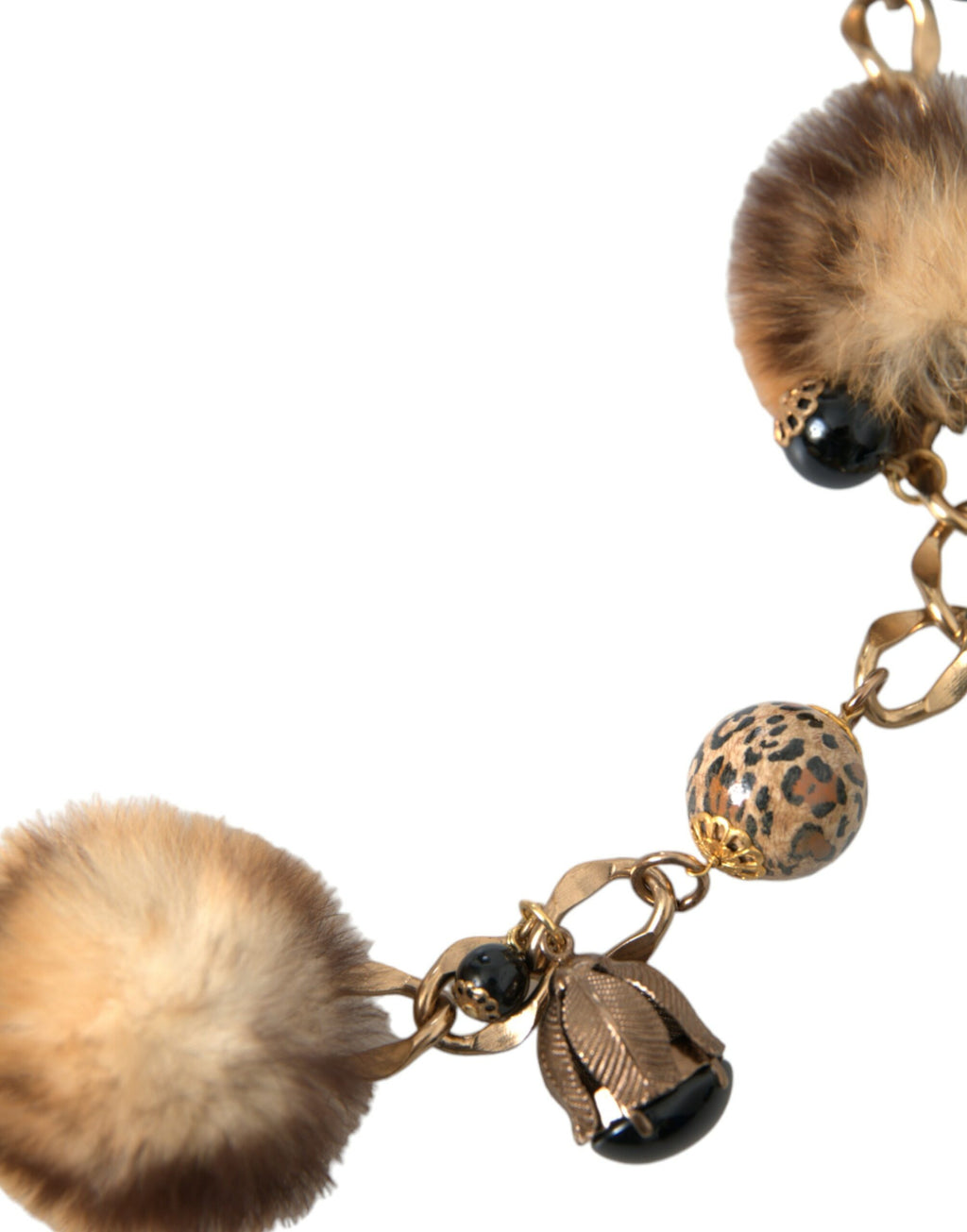 Dolce & Gabbana Gold Brass Leopard Fur Pearl Collier Chain Belt - Maison Luxe