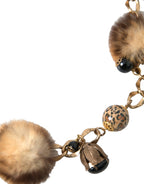 Dolce & Gabbana Gold Brass Leopard Fur Pearl Collier Chain Belt - Maison Luxe