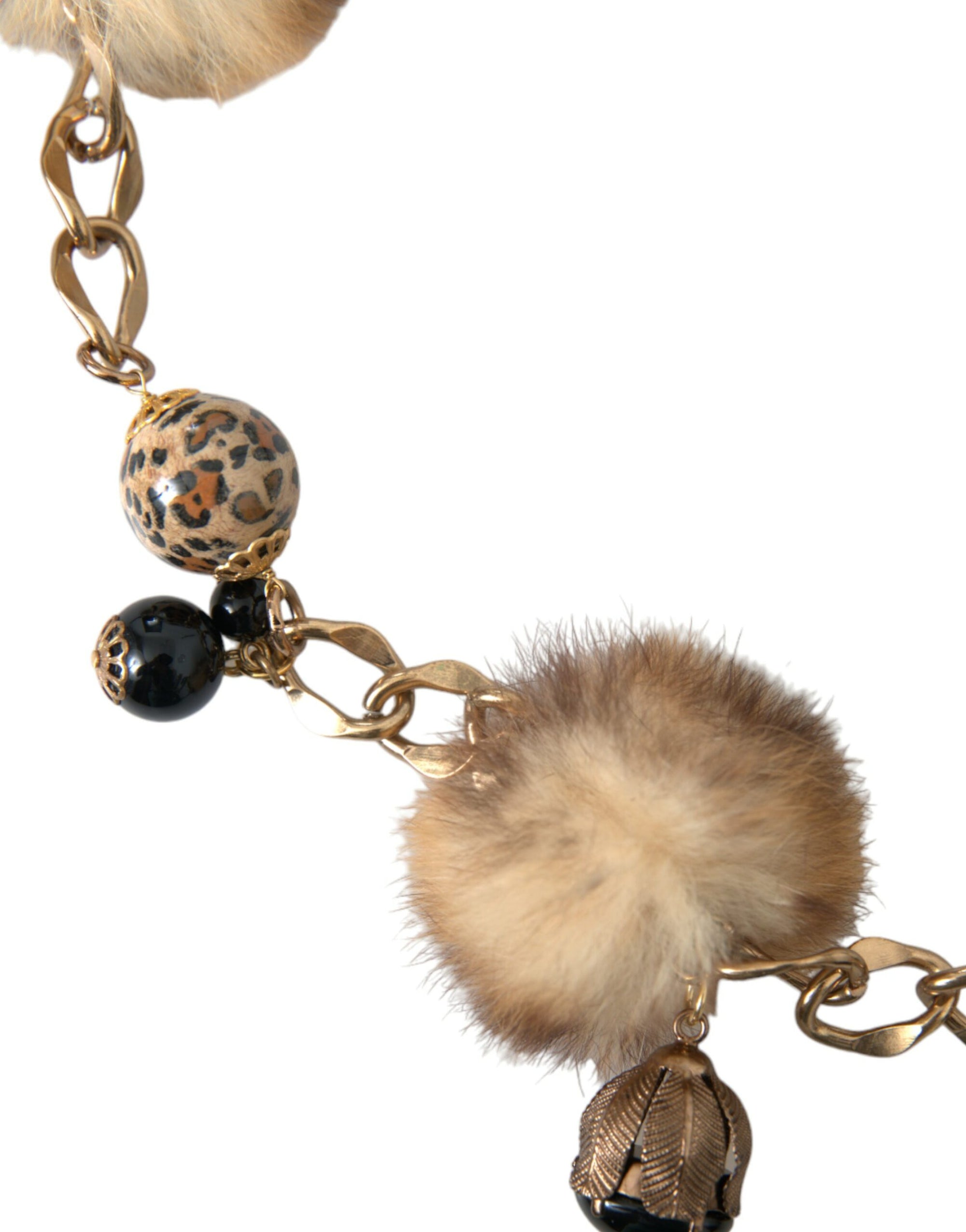 Dolce & Gabbana Gold Brass Leopard Fur Pearl Collier Chain Belt - Maison Luxe