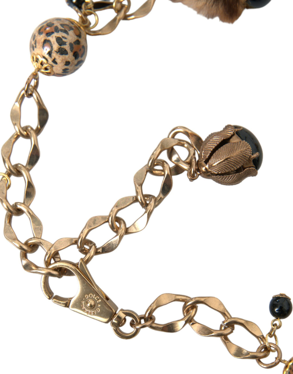 Dolce & Gabbana Gold Brass Leopard Fur Pearl Collier Chain Belt - Maison Luxe