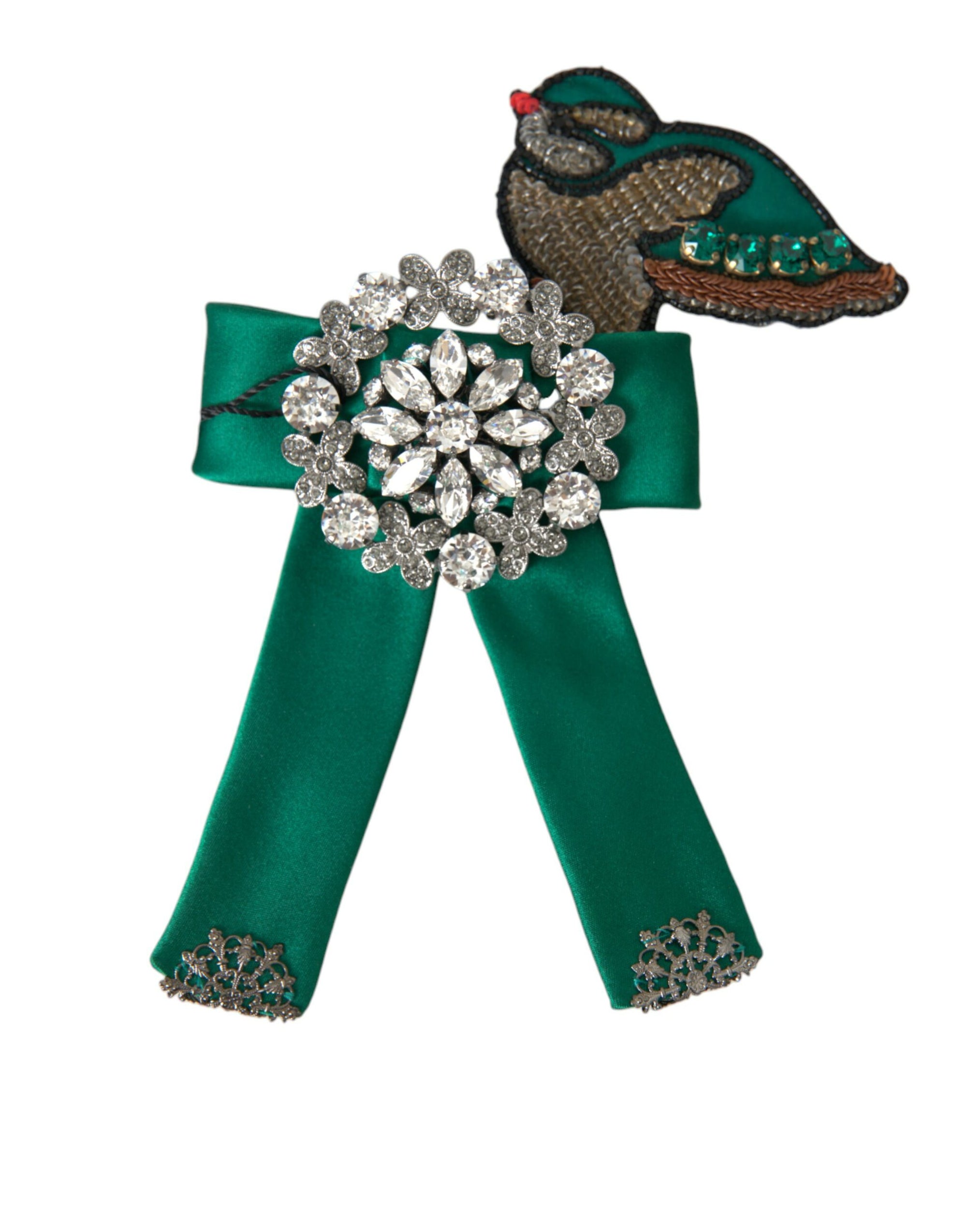 Dolce & Gabbana Green Satin Bird Crystal Women Hair Clip - Maison Luxe