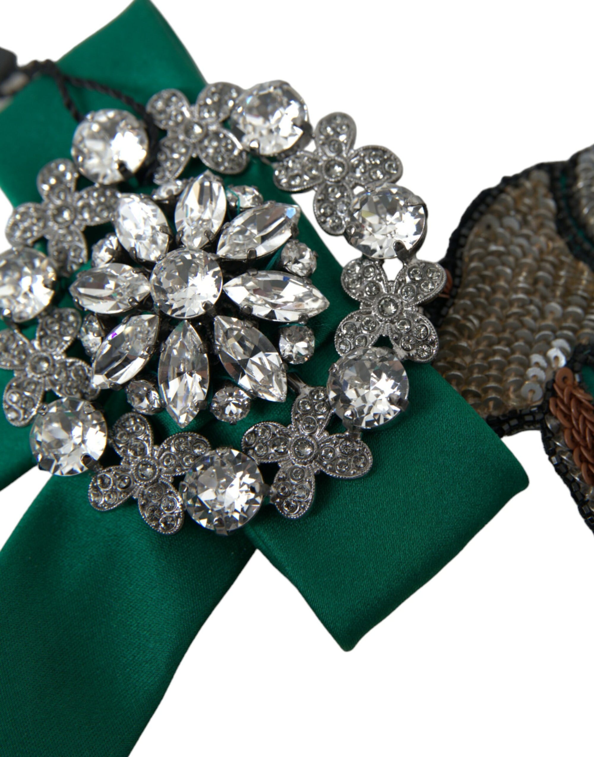 Dolce & Gabbana Green Satin Bird Crystal Women Hair Clip - Maison Luxe