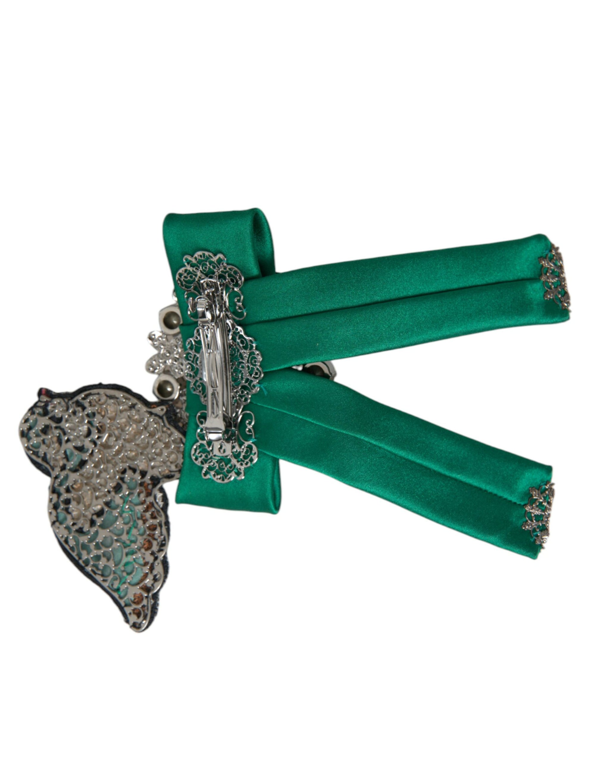 Dolce & Gabbana Green Satin Bird Crystal Women Hair Clip - Maison Luxe