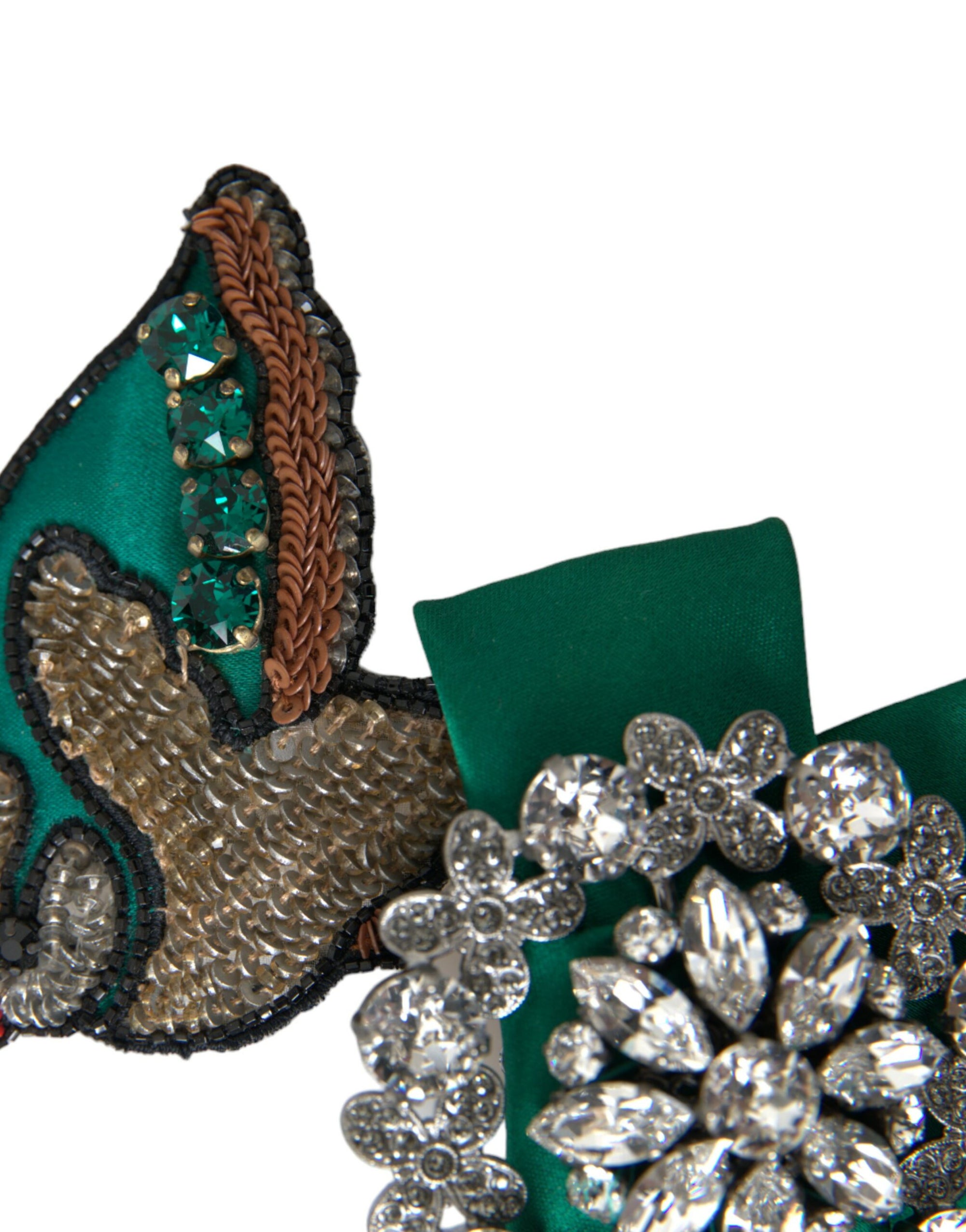 Dolce & Gabbana Green Satin Bird Crystal Women Hair Clip - Maison Luxe