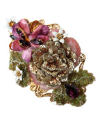 Dolce & Gabbana Gold Brass Floral Crystal Sequined Hair Clip - Maison Luxe