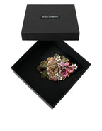 Dolce & Gabbana Gold Brass Floral Crystal Sequined Hair Clip - Maison Luxe