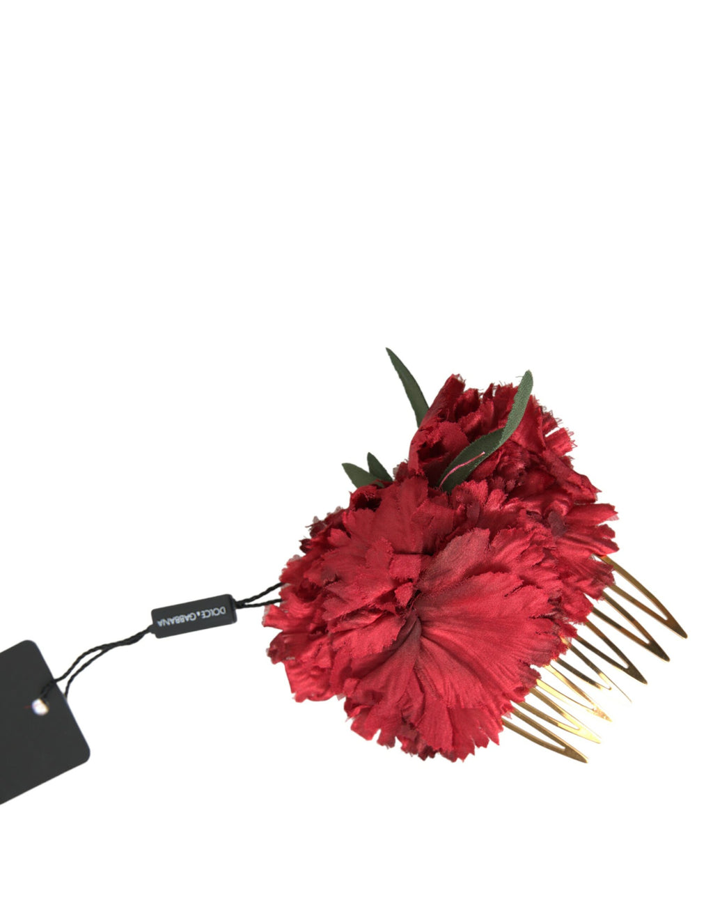 Dolce & Gabbana Red Silk Floral Gold Brass Women Hair Comb - Maison Luxe