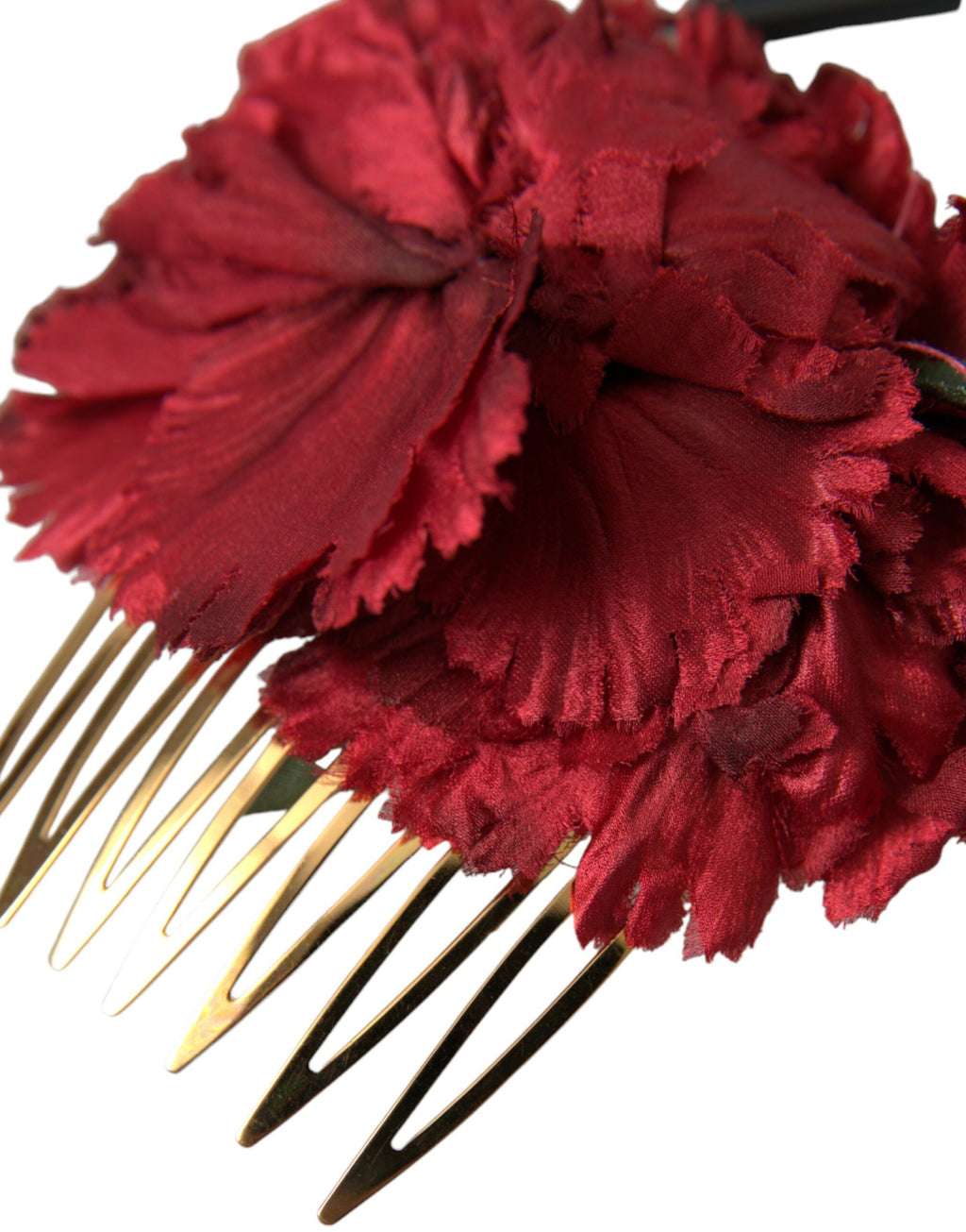 Dolce & Gabbana Red Silk Floral Gold Brass Women Hair Comb - Maison Luxe