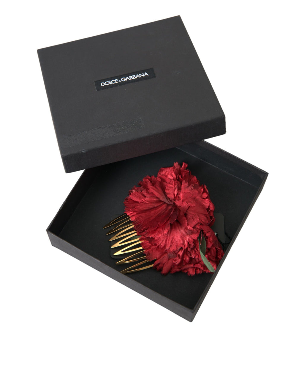 Dolce & Gabbana Red Silk Floral Gold Brass Women Hair Comb - Maison Luxe