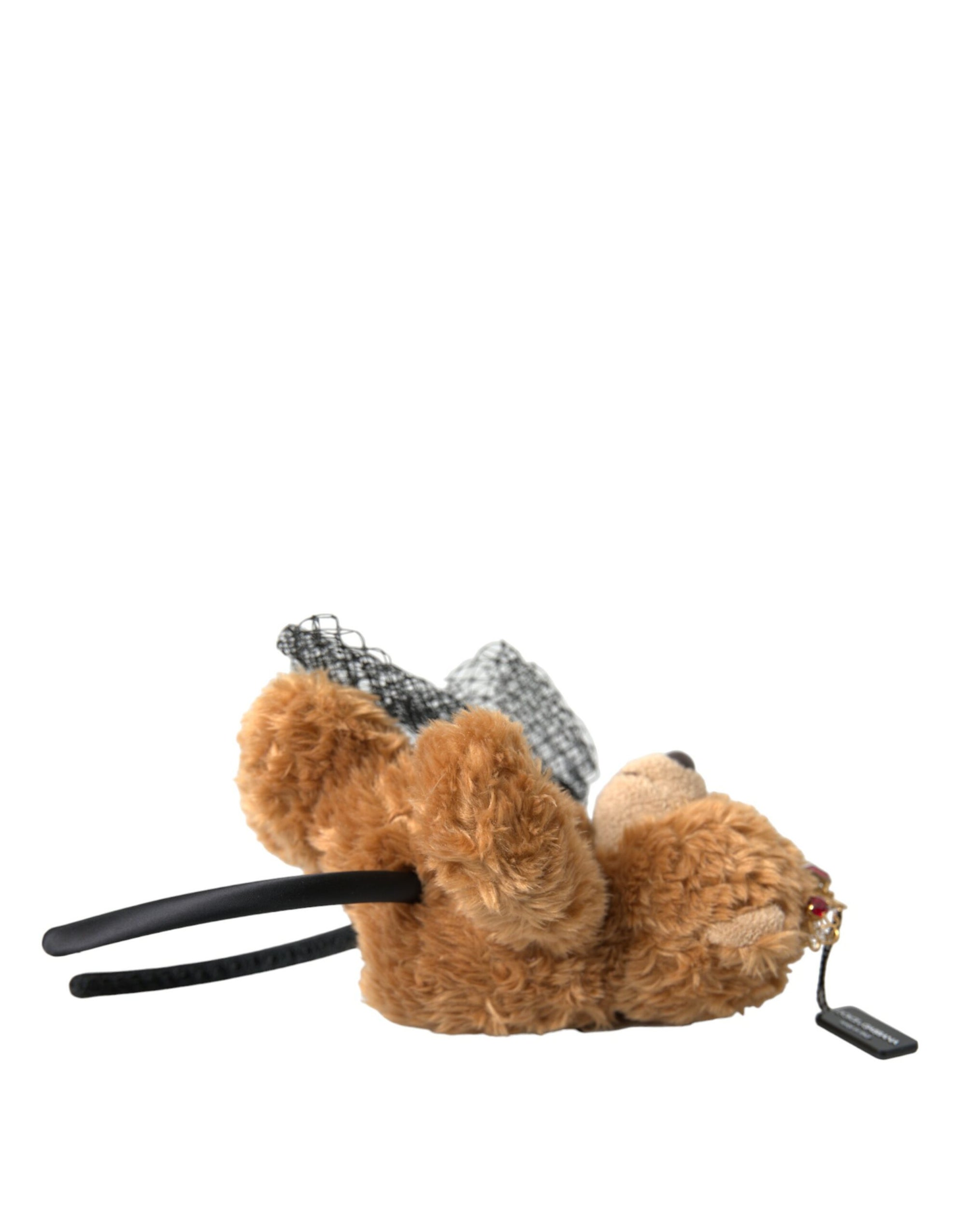 Dolce & Gabbana Brown Teddy Bear Gold Crystal Crown Hair Band Diadem - Maison Luxe