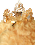 Dolce & Gabbana Brown Teddy Bear Gold Crystal Crown Hair Band Diadem - Maison Luxe