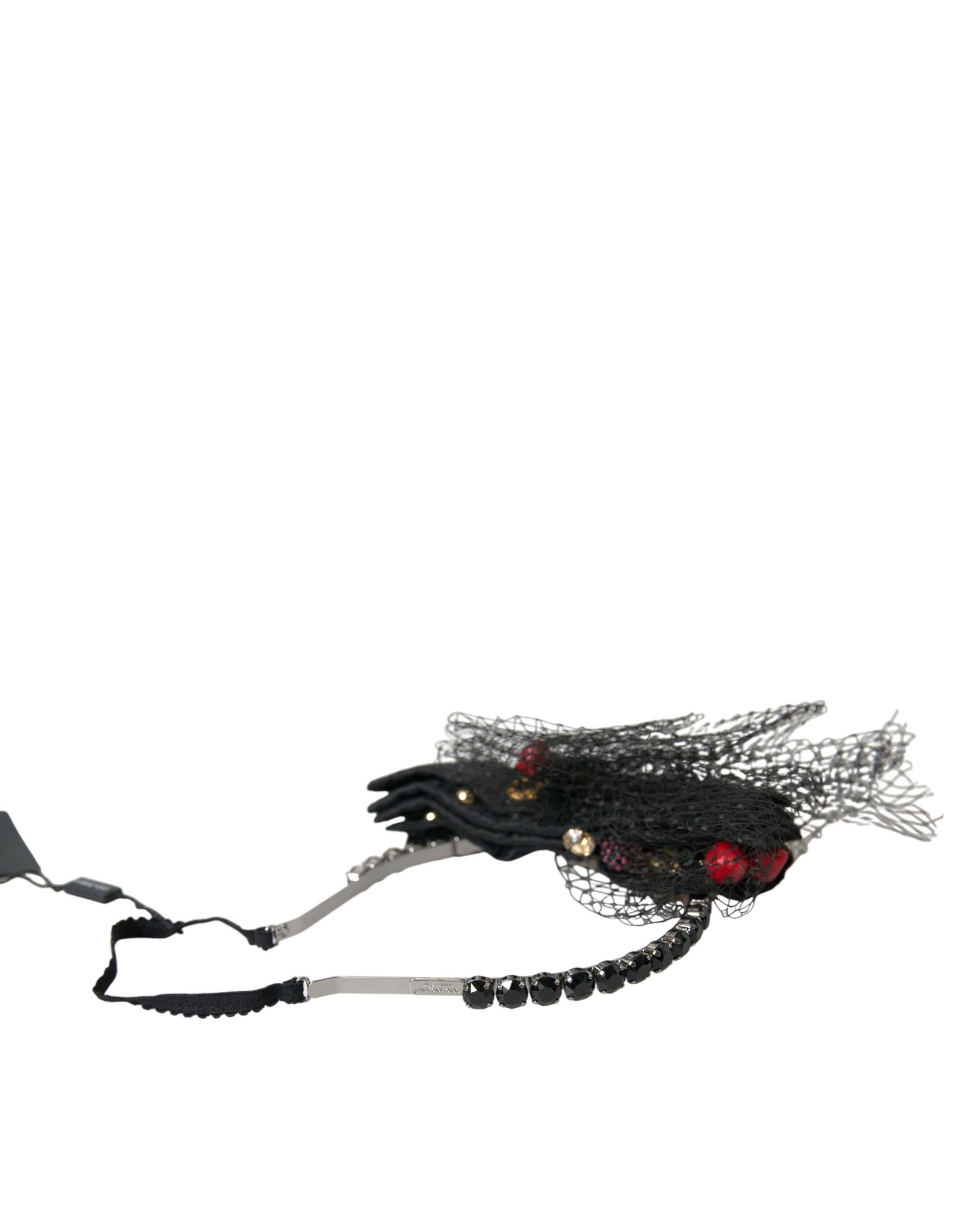 Dolce & Gabbana Black Strawberry Sicily Crystal Mesh Net Headband Diadem - Maison Luxe
