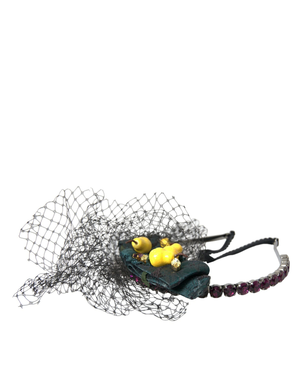 Dolce & Gabbana Black Lemons Sicily Purple Crystal Net Headband Diadem - Maison Luxe