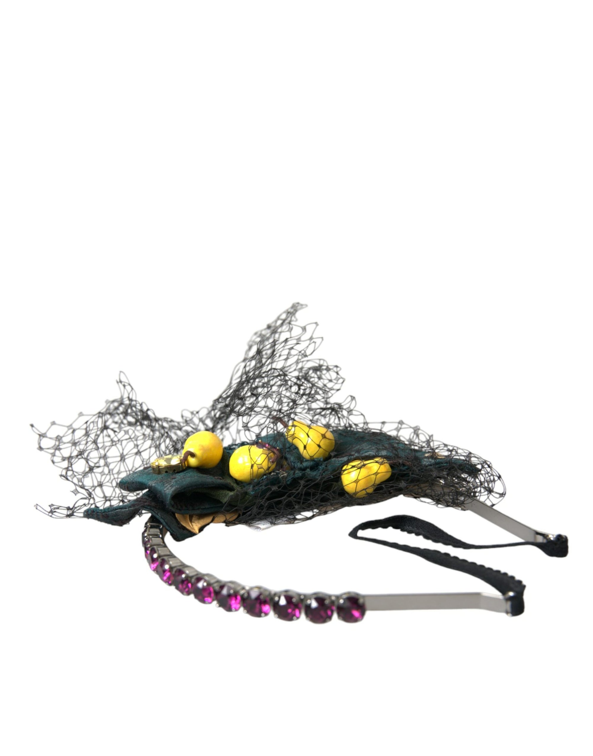 Dolce & Gabbana Black Lemons Sicily Purple Crystal Net Headband Diadem - Maison Luxe