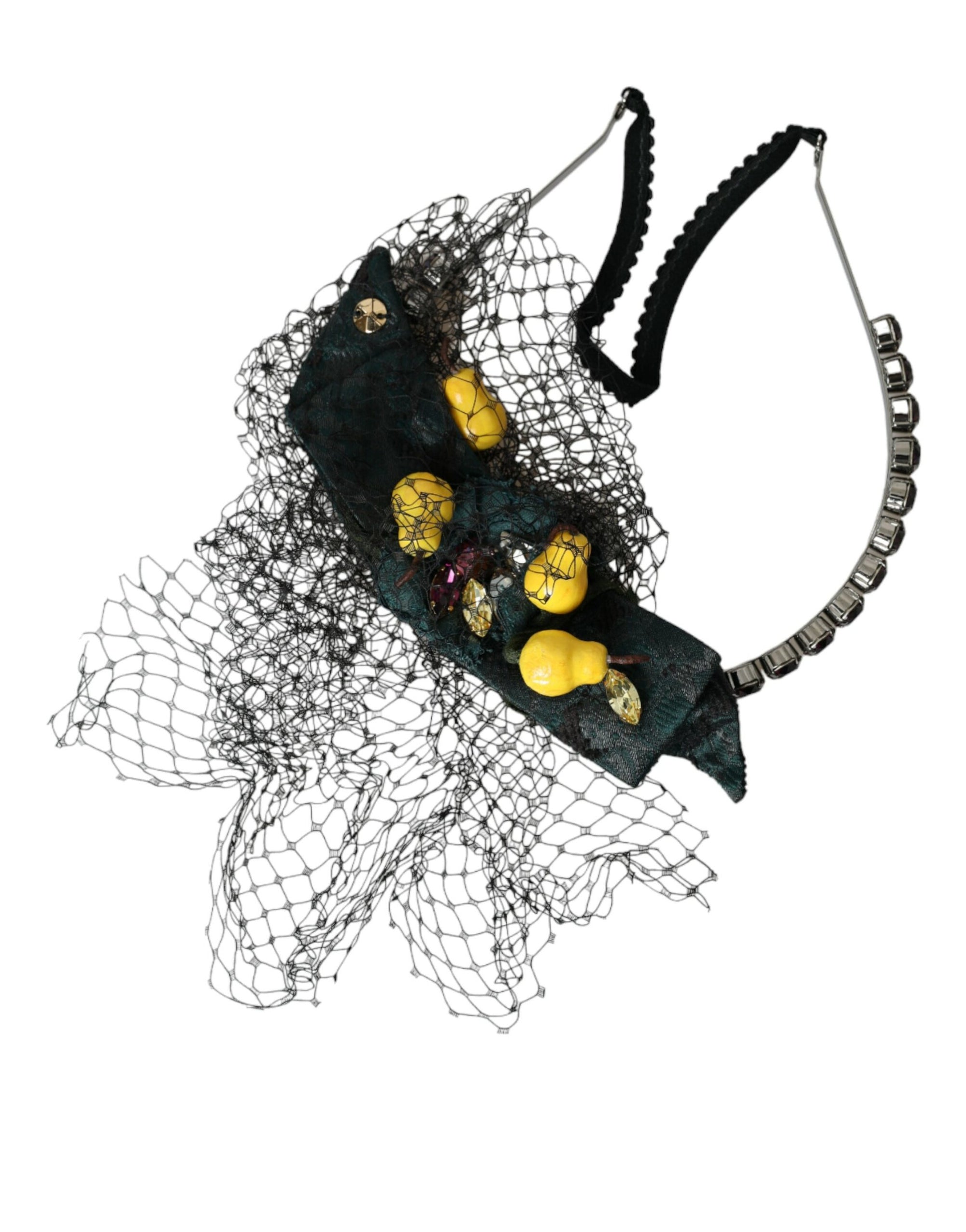 Dolce & Gabbana Black Lemons Sicily Purple Crystal Net Headband Diadem - Maison Luxe