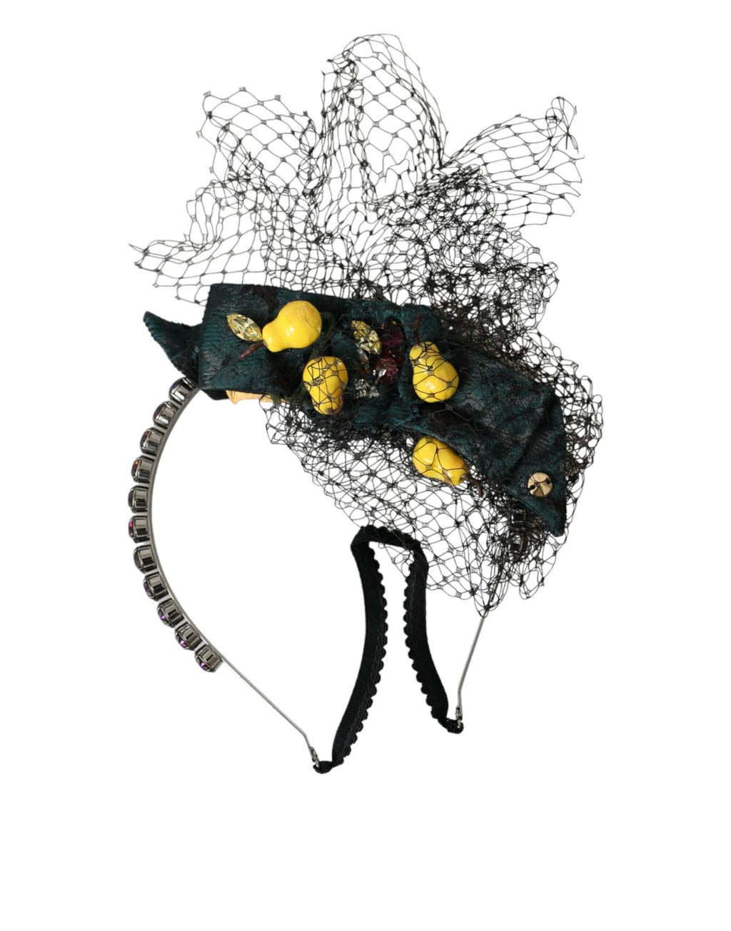 Dolce & Gabbana Black Lemons Sicily Purple Crystal Net Headband Diadem - Maison Luxe