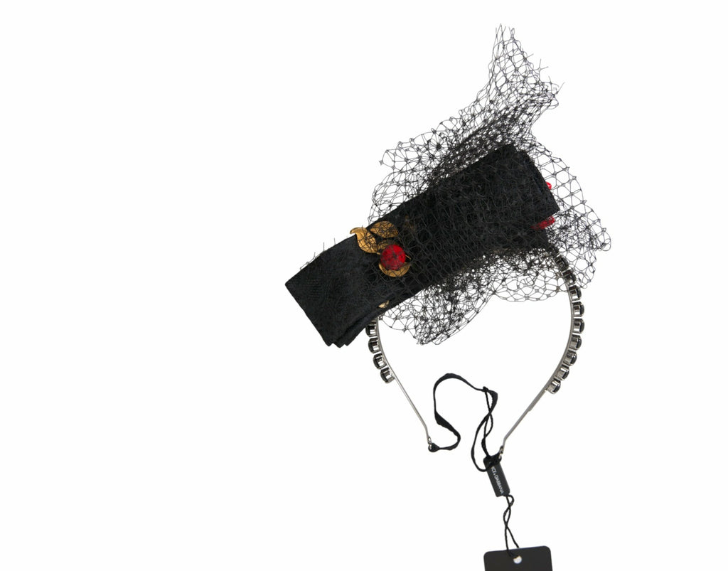 Dolce & Gabbana Black Strawberry Sicily Crystal Mesh Net Headband Diadem - Maison Luxe