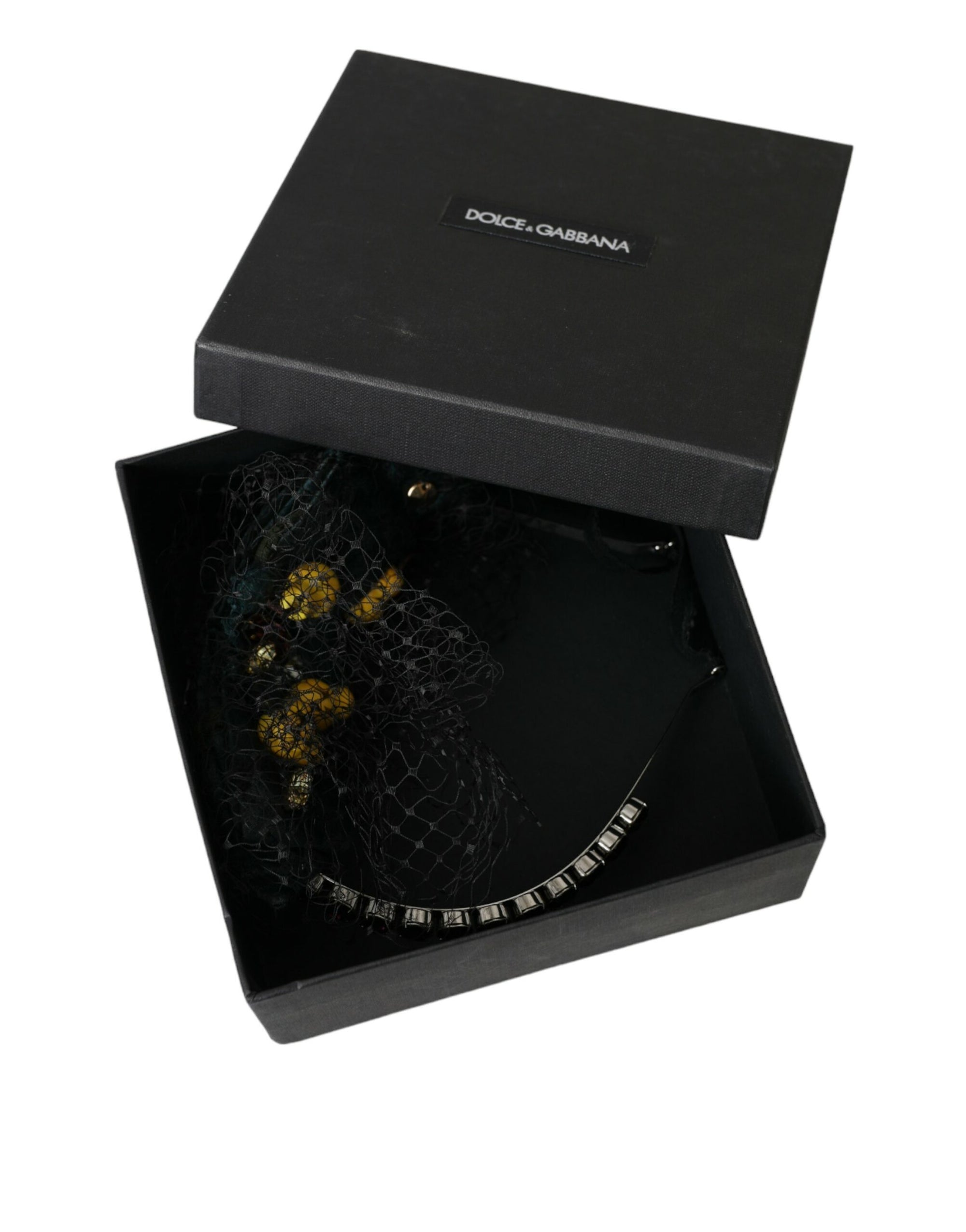 Dolce & Gabbana Black Lemons Sicily Purple Crystal Net Headband Diadem - Maison Luxe