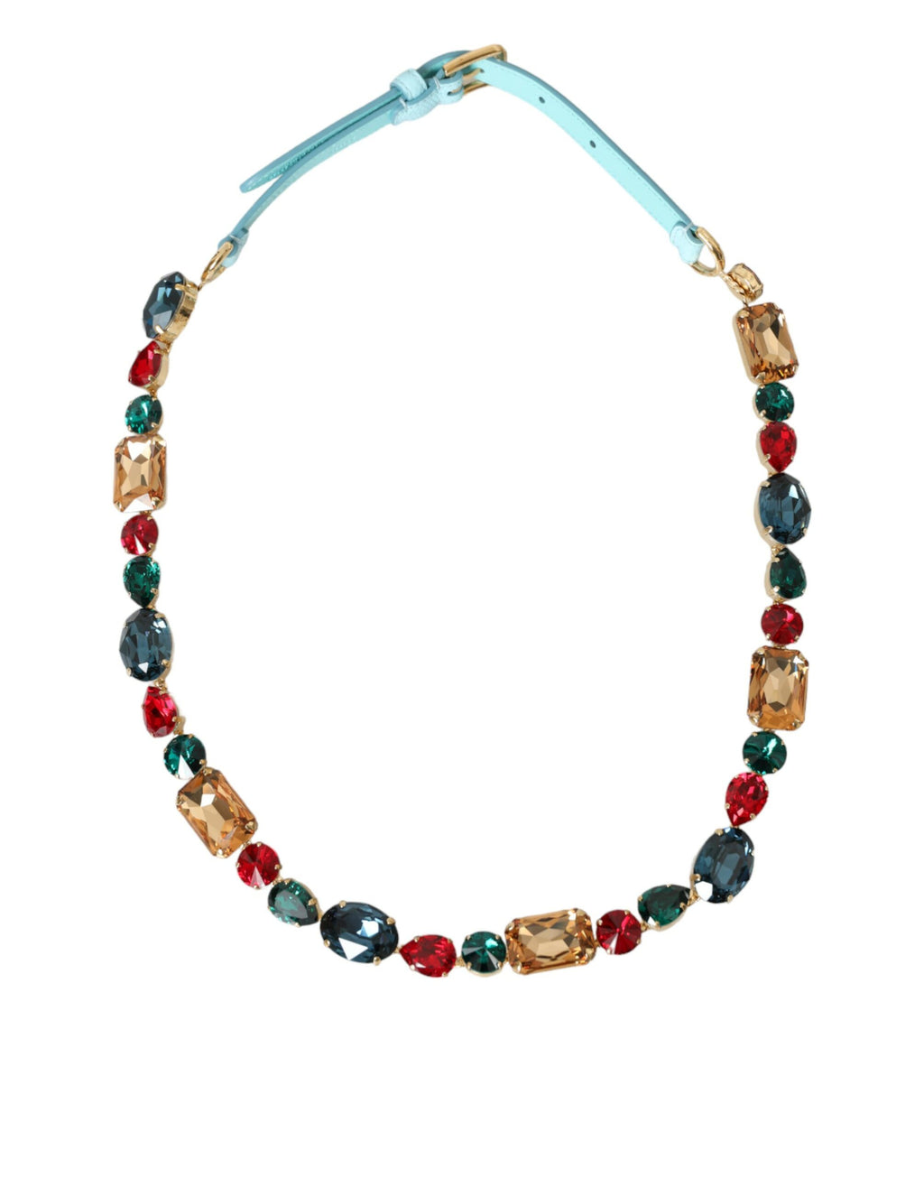 Dolce & Gabbana Light Blue Leather Crystal Chain Waist Belt - Maison Luxe