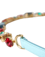 Dolce & Gabbana Light Blue Leather Crystal Chain Waist Belt - Maison Luxe