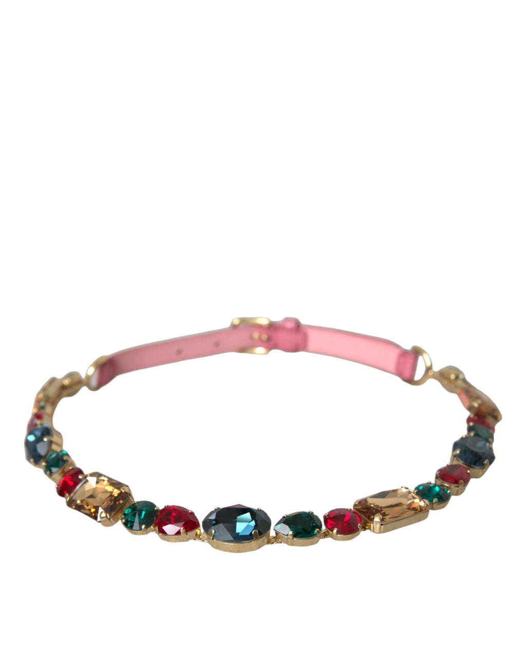Dolce & Gabbana Pink Leather Crystal Chain Embellished Belt - Maison Luxe