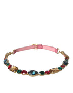 Dolce & Gabbana Pink Leather Crystal Chain Embellished Belt - Maison Luxe