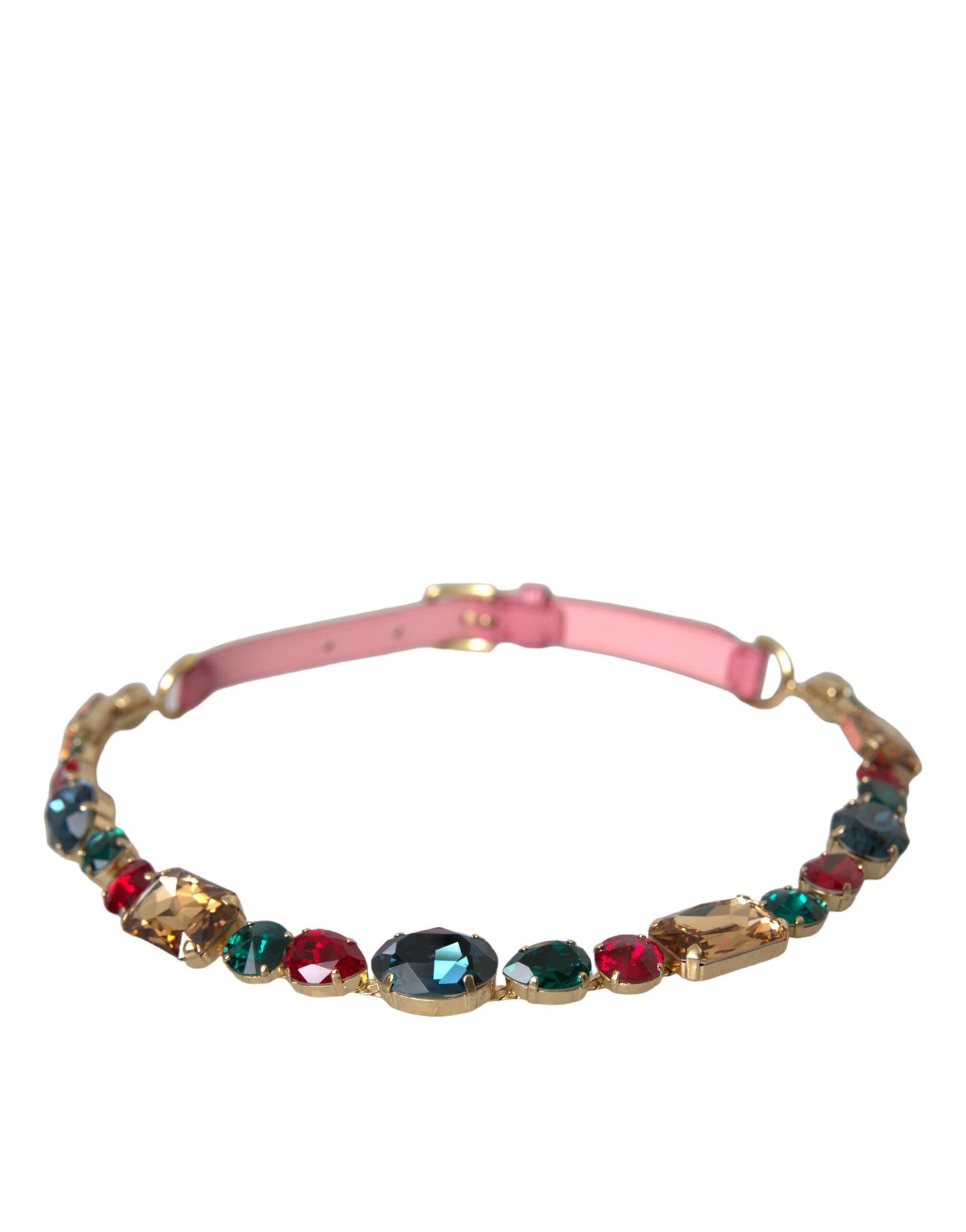 Dolce & Gabbana Pink Leather Crystal Chain Embellished Belt - Maison Luxe