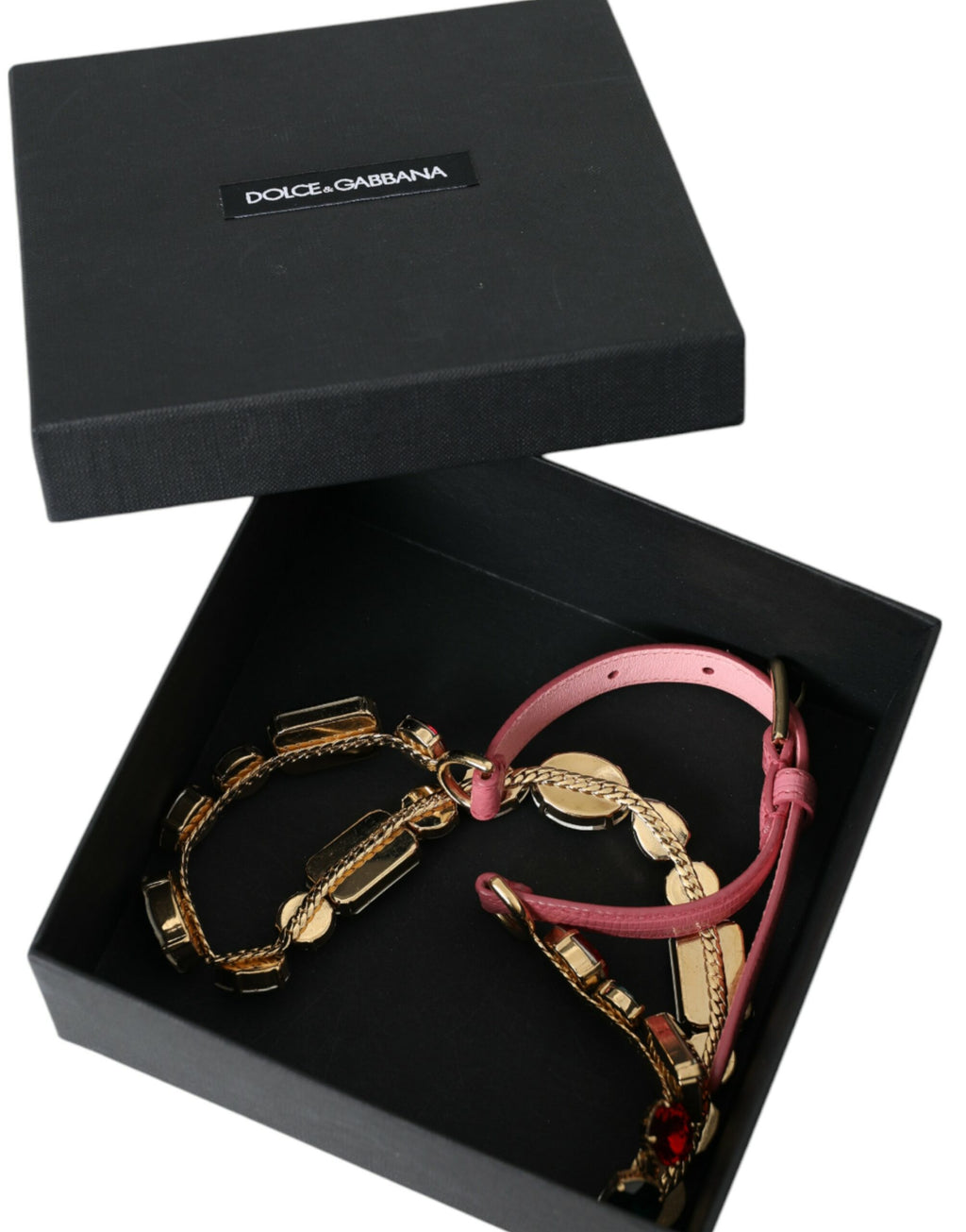 Dolce & Gabbana Pink Leather Crystal Chain Embellished Belt - Maison Luxe