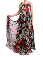 Dolce & Gabbana Multicolor Silk Floral Crystal Long Maxi Dress