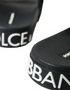 Dolce & Gabbana Black Neoprene Slides Flats Beachwear Shoes